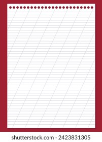 Graph paper. Printable lined grid paper with color horisontal, diagonal lines. Geometric pattern for school, oblique notebook. Realistic lined paper blank size Letter. Exercise page for calligraphy.
