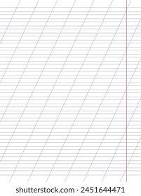 Graph paper. Printable lined grid paper with color horisontal, diagonal lines. Geometric pattern for school, oblique notebook. Realistic lined paper blank size Letter. Exercise page for calligraphy.