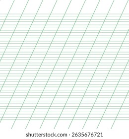 Graph paper. Printable lined grid paper with color horisontal, diagonal lines. Geometric pattern for school, oblique notebook. Realistic lined paper blank. Exercise page for calligraphy.