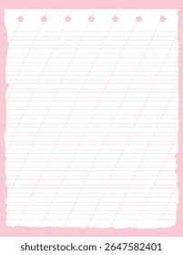 Graph paper. Printable lined grid paper with color horisontal, diagonal lines. Geometric pattern for school, oblique notebook. Realistic lined paper blank size Letter. Exercise page for calligraphy.