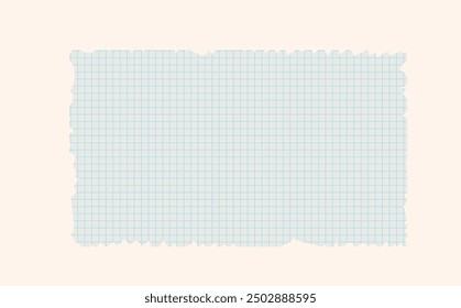 Graph paper. Printable lined and squared grid paper with color lines. Geometric background for school, textures, notebook, diary. Realistic ripped aged paper blank.