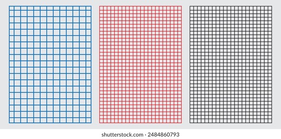 Graph paper. Printable squared grid paper with color horizontal lines. Geometric background for school, textures, notebook, diary. Realistic lined paper blank size reversal A5.