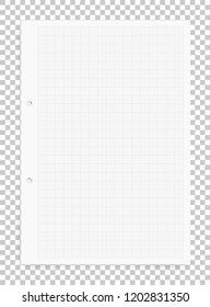 Graph paper sheet background on transparent background with soft shadow. Vector illustration.