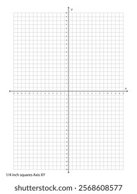 Graph Paper XY Axis quarter inch squares printable template A4 notebook format. Graph coordinate worksheet for college, journals or math engineering grid line printable.