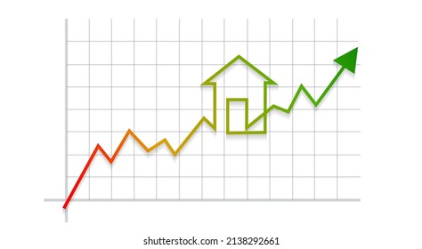 Gráfico de los resultados del mercado inmobiliario en la bolsa de valores. Crecimiento y optimismo en la inversión. Precios en alza. Ilustración del vector