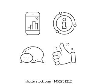 Graph phone line icon. Chat bubble, info sign elements. Column chart sign. Growth diagram symbol. Linear graph phone outline icon. Information bubble. Vector