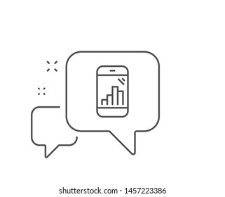 Graph phone line icon. Chat bubble design. Column chart sign. Growth diagram symbol. Outline concept. Thin line graph phone icon. Vector