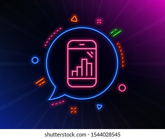 Graph phone line icon. Neon laser lights. Column chart sign. Growth diagram symbol. Glow laser speech bubble. Neon lights chat bubble. Banner badge with graph phone icon. Vector