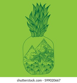 Graph of pineapple summer sea waves mountains Vector