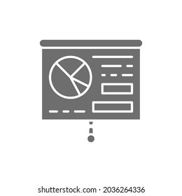 Graph presentation, whiteboard, training, billboard grey icon.