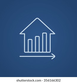 Graph of real estate prices growth line icon for web, mobile and infographics. Vector light blue icon isolated on blue background.