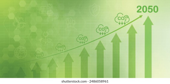 Gráfico de reducción de CO2 o concepto de carbono. gráfico de disminución futurista hacia abajo. Emisión de CO2 utilizando energía limpia y limitando el calentamiento global. negocios verdes a partir de energías renovables. diseño de Vectores.