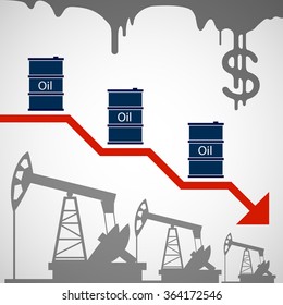 Graph reducing the cost of a barrel of oil. Stock vector illustration