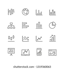 Graph related icons: thin vector icon set, black and white kit