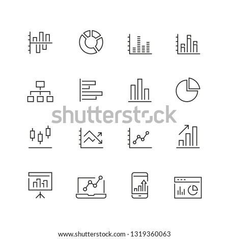 Graph related icons: thin vector icon set, black and white kit