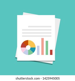 Graph, reports on white paper icon. Data analysis concept vector illustration. Flat design style