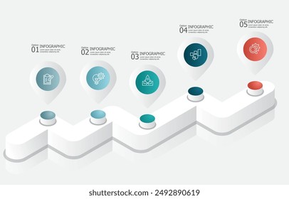 gráfico camino infografías isométricas elemento de línea de tiempo flujo de trabajo de negocios pasos de datos informe fondo de Plantilla con icono de línea de negocio 5 pasos para Ilustración vectorial de presentación de negocios