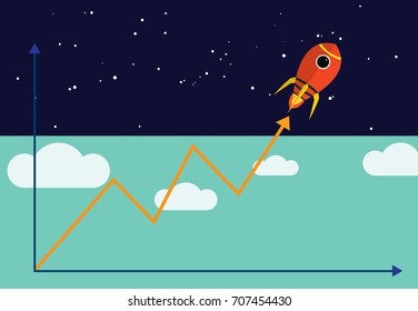 graph rocket flat design for business statistics