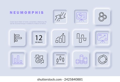 Graph set line icon. Economics, search, smartphone, diagram, pie chart, website, monitor, data analysis. Neomorphism style. Vector line icon for business and advertising