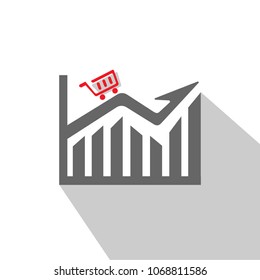 Graph with shopping cart in trendy flat style isolated on white background. Chart bar symbol. Vector illustration.