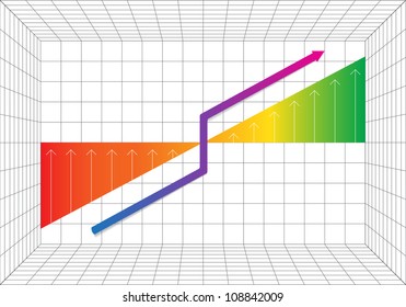 Graph showing business progress on grid background, Vector Illustration