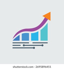 A graph showing data growth with an upward arrow and abstract line