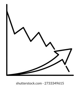 Gráfico que muestra la tendencia a la baja con flecha hacia arriba que indica mejora o recuperación