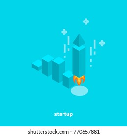 graph showing the dynamics of growth of a starting business, isometric image