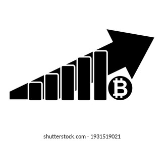 Gráfico que muestra el aumento del valor de bitcoin. Dinero virtual. Crecimiento de la criptodivisa. Aislado sobre fondo blanco. Vector de ilustración. 