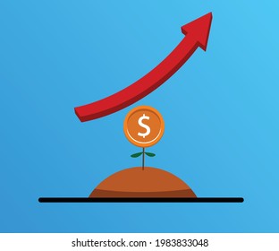 Graph showing the increase of dollar currency value. The price of dollar has increase. Dollar currency incline graph chart.  Vector illustration