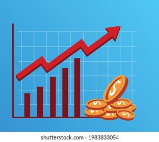 Graph showing the increase of dollar currency value. The price of dollar has increase. Dollar currency incline graph chart.  Vector illustration