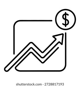 Graph showing profit increase with dollar sign and upward arrow trend