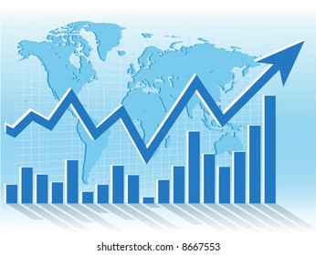Graph showing rise against world map.