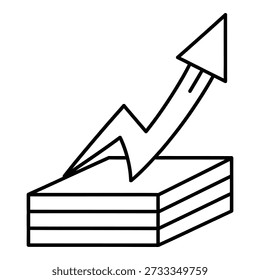 Gráfico que muestra la tendencia ascendente con la flecha en el documento de papeles apilados