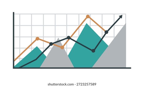Gráfico que muestra la tendencia ascendente y el análisis de datos aislados sobre fondo blanco, Vector, ilustración