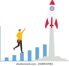 Graph soared like a rocket, Vector illustration in flat style

