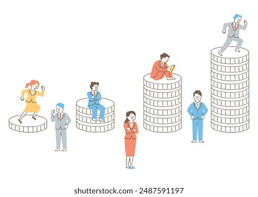 Graph with stacks of gold coins and people in suits_color