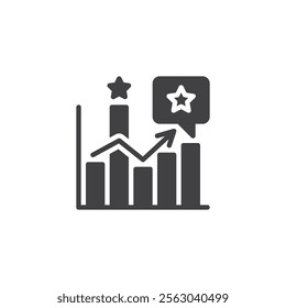 A graph with stars and a rising arrow vector icon. filled flat sign for mobile concept and web design. Feedback Analytics glyph icon. Symbol, logo illustration. Vector graphics