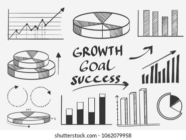 graph statistic doodles icons set. Vector illustration. isolated on white background.