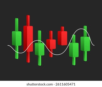 Graph Stock Trade with 3D Candlestick Graph Pattern Financial Investment Signs, Economic Exchange Trend Analysis, Market Business Data Trading Success Visualization