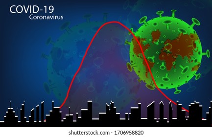 graph structure and the corona virus covid-19 and large city on the blue gradient background