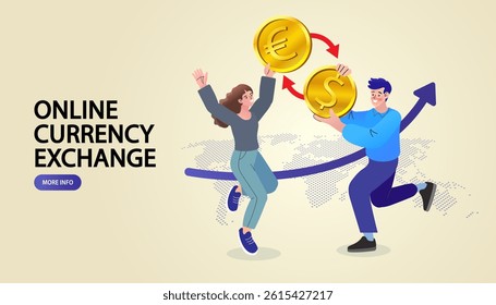 Graph to success. Currency Exchange Service. Online banking and business growing. Foreign currency exchange. stock market. dollar, euro. Finances management service. Flat Cartoon Vector Illustration.