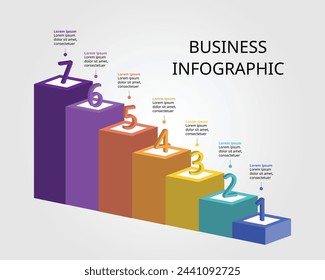 Graph template level number for infographic for presentation for 7 element