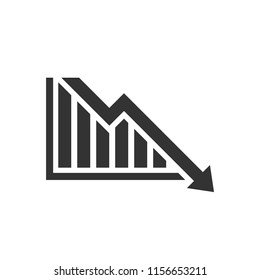 Graph trending downwards, Arrow pointing down on graph, Vector illustration