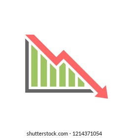 Graph trending downwards, Arrow pointing down on graph, Vector illustration