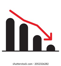 Gráfica con tendencia hacia abajo, flecha hacia abajo hacia el gráfico, ilustración vectorial