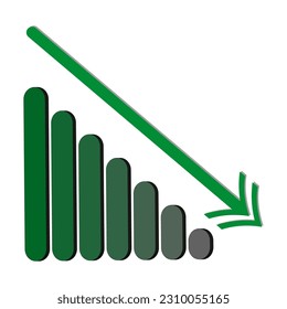 Graph trending downwards, Arrow pointing down on graph. Vector illustration. Stock image.