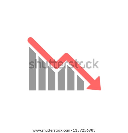 Graph trending downwards, Arrow pointing down on graph, Vector illustration