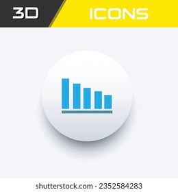 Icono de tendencia de gráfico hacia abajo en fondo gris azul, icono de gráficos de información 3D, archivo de código fuente editable