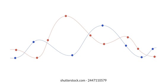 Gráfico tendencias forma de onda 2D objeto de dibujos animados lineal. Análisis de rendimiento de comparación de línea aislada elemento de Vector de fondo blanco. Elemento infográfico. Ilustración de mancha plana de color de visualización de datos